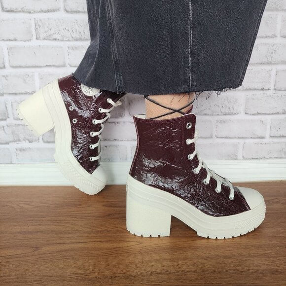 ❤️Converse Chuck 70 De Luxe Heel Crinkle Sz 9 Womens Boots Burgundy A13387C New - Picture 2 of 11